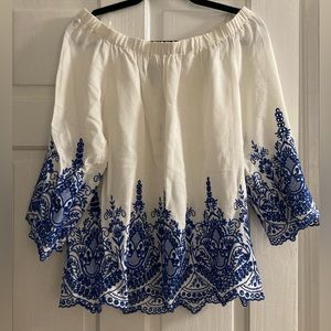 AQUA - Off The Shoulder Embroidered Top